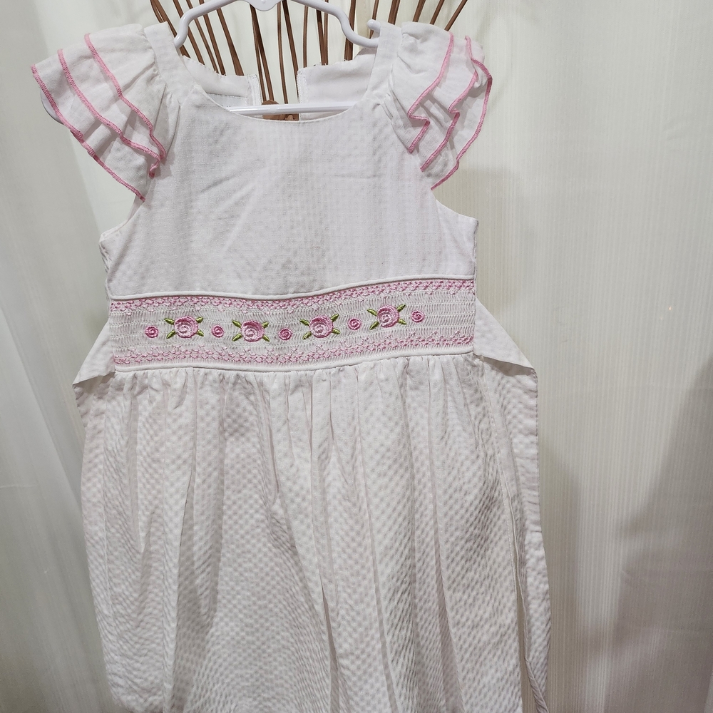 Bonnie Jean White Dress with Pink Accents